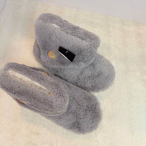 Laura Ashley Gray Plush Sherpa Slippers Ankle Booties S Small 5 6 - Picture 3 of 9